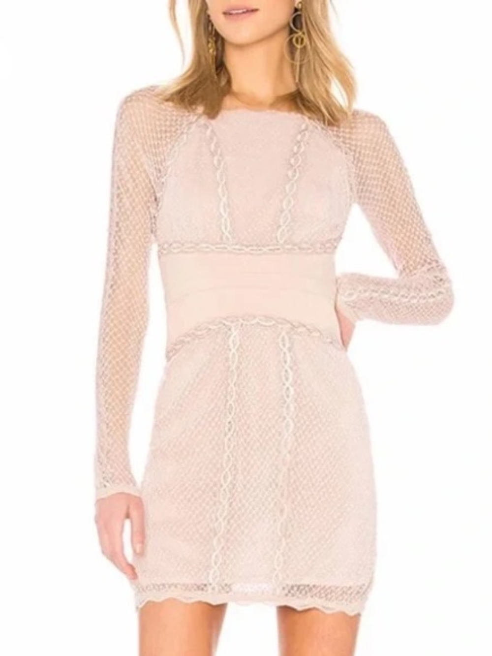 Free People Champagne Lace Mini Dress Long Sleeve Boho Romantic Bridal Shower M